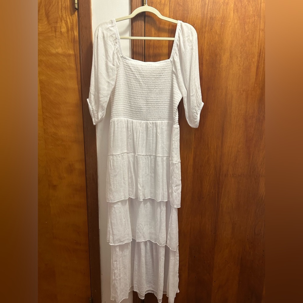 Elegant White Smocked Maxi Dress - Picture 2 of 10